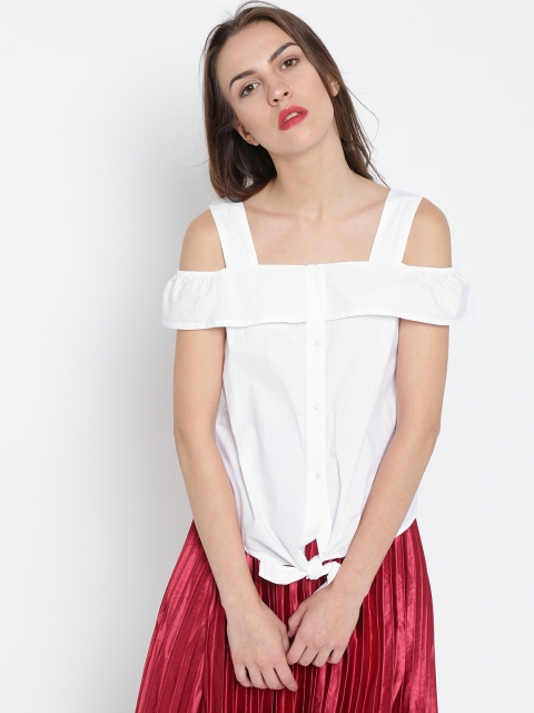 

MANGO Women White Solid Bardot Top