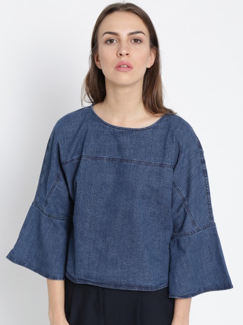

MANGO Women Blue Solid Denim Top