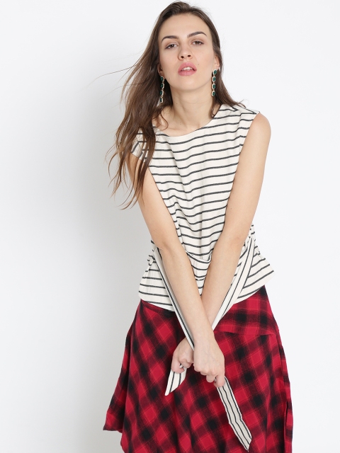 

MANGO Women Off-White & Black Striped Top