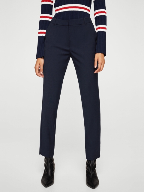 

MANGO Women Navy Blue Solid Casual Trousers