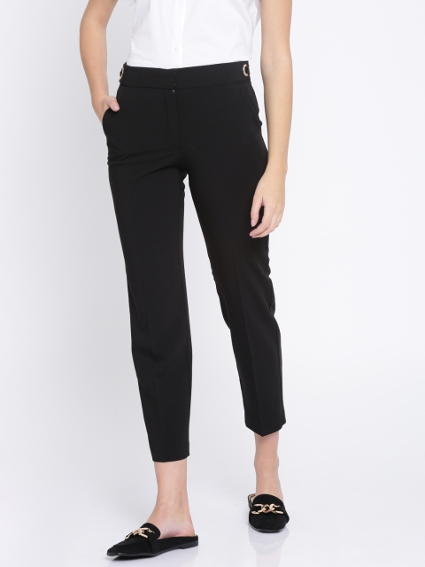 

MANGO Women Black Slim Fit Solid Cropped Trousers