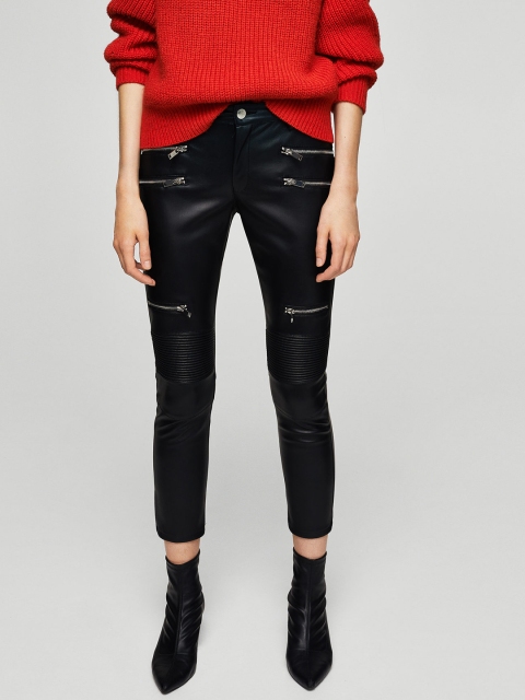 

MANGO Women Black Solid Trousers
