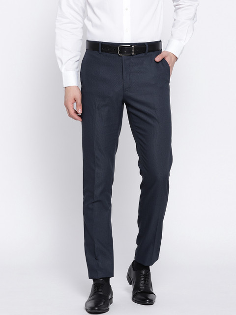 

MANGO MAN Navy Blue Tailored Regular Fit Solid Formal Trousers