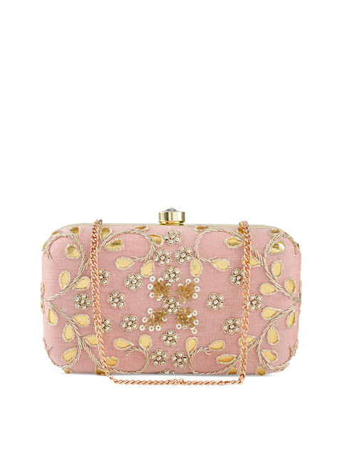 

Tarini Nirula Pink Embellished Handcrafted Box Clutch with Chain Strap