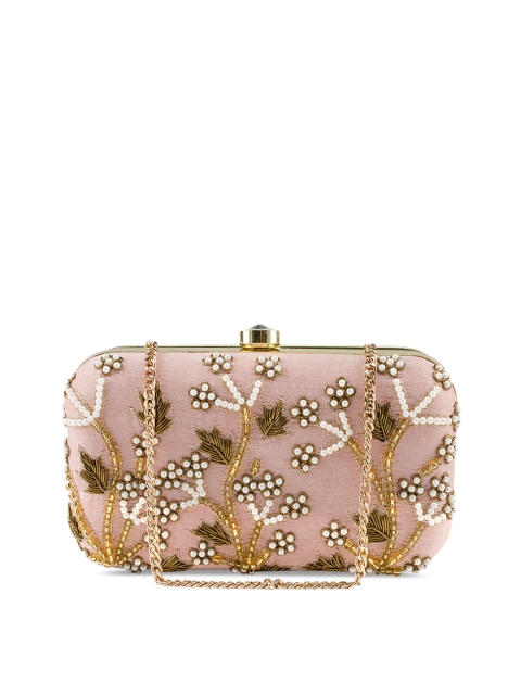 

Tarini Nirula Pink Embellished Handcrafted Box Clutch with Chain Strap