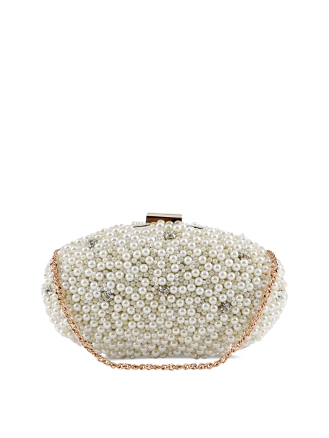 

Tarini Nirula White Embellished Handcrafted Box Clutch with Chain Strap