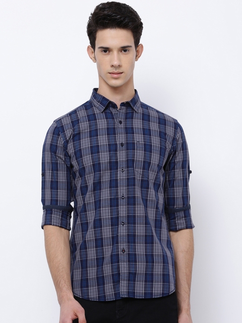 

HIGHLANDER Men Navy Blue & Grey Slim Fit Checked Casual Shirt