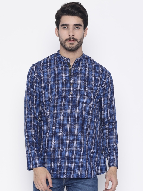 

Peter England Casuals Men Blue Checked Straight Kurta