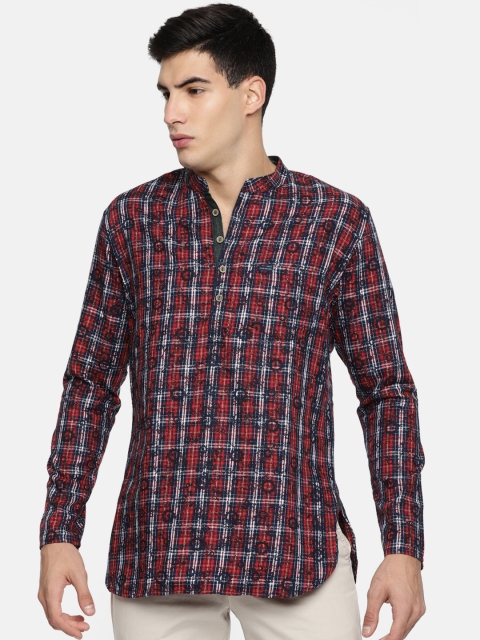

Peter England Casuals Men Red & Blue Checked Straight Kurta