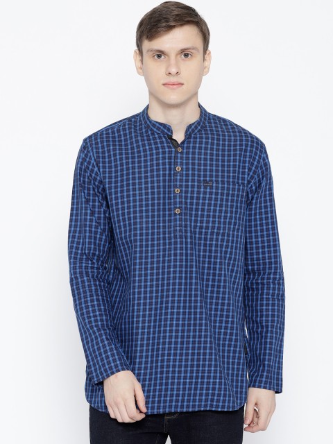 

Peter England Casuals Men Blue Checked Straight Kurta