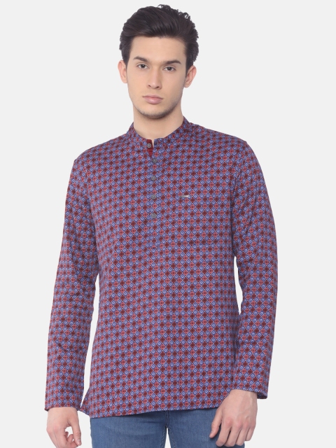 

Peter England Men Blue & Maroon Printed Straight Kurta