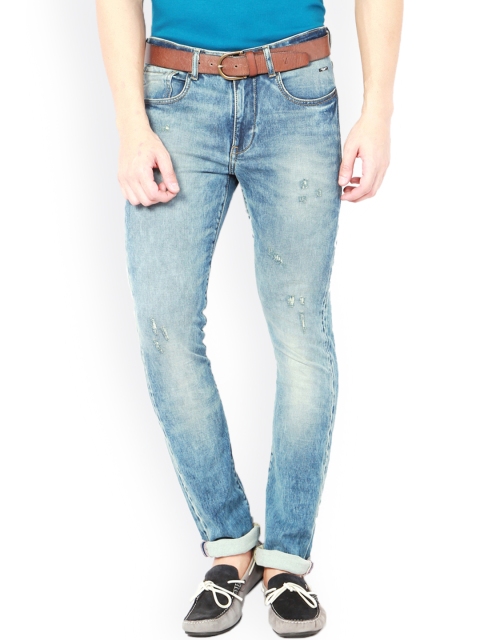 

V Dot Men Blue Slim Fit Mid-Rise Low Distress Jeans