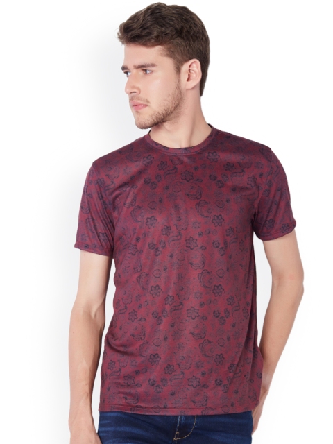 

V Dot Men Maroon Printed Round Neck T-shirt