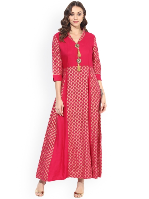 

Get Glamr Women Magenta & Golden Printed Anarkali Kurta