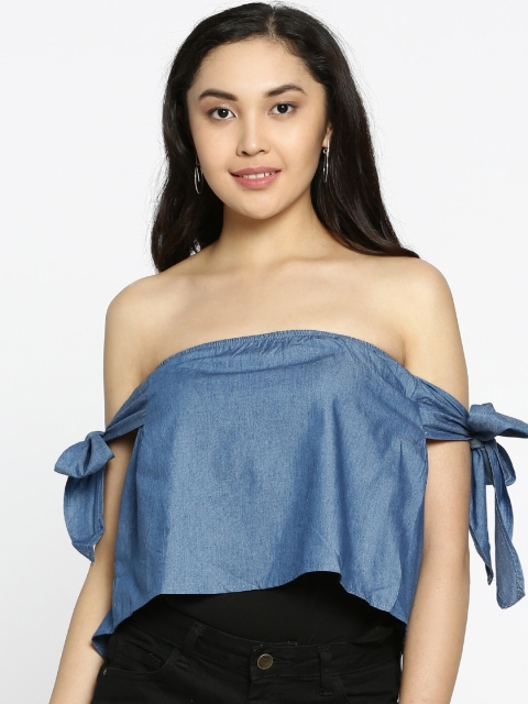 

Ginger by Lifestyle Women Blue Solid Bardot Top