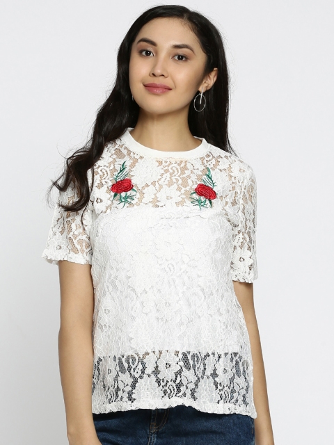 

Ginger by Lifestyle Women White Self Design Sheer Top