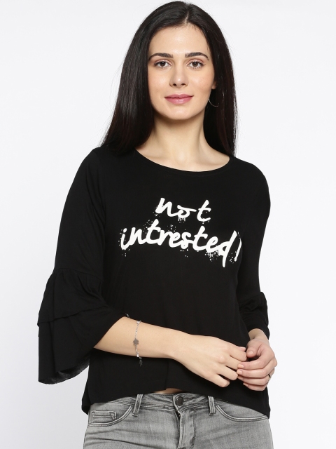 

Ginger by Lifestyle Women Black Printed Styled-Back Top