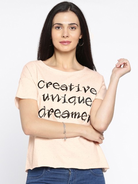 

Ginger by Lifestyle Women Peach-Coloured Printed Round Neck T-shirt