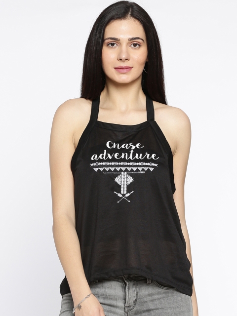 

Ginger by Lifestyle Women Black Printed Styled Back Top