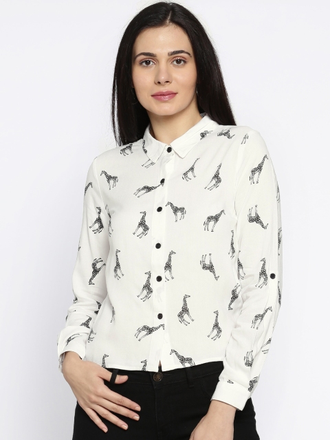

Ginger by Lifestyle Women Off-White & Black Regular Fit Printed Casual Shirt