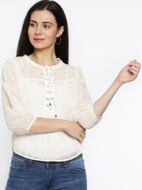 

Ginger by Lifestyle Women Off-White Self Design Sheer Top