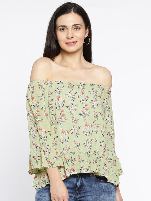 

Ginger by Lifestyle Women Green Printed Bardot Top