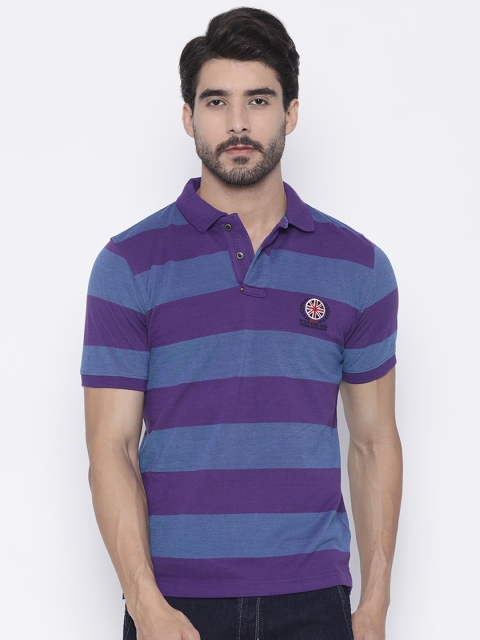 

Peter England Casuals Men Blue & purple Striped Polo T-Shirt