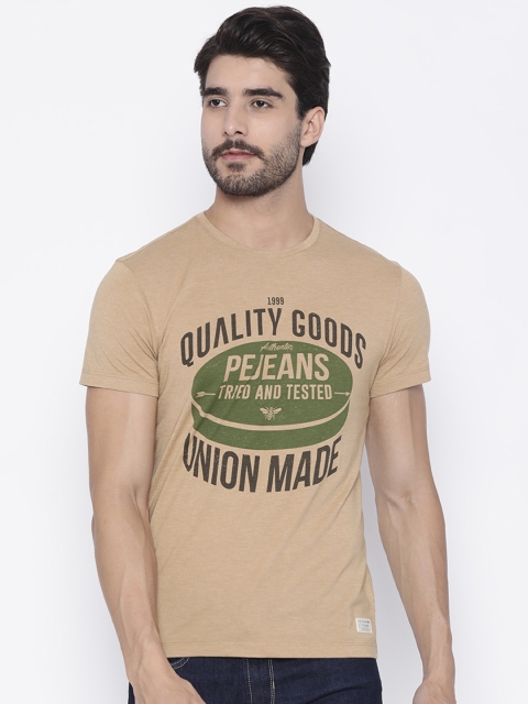 Peter England Casuals Men Brown Printed Round Neck T-shirt available at myntra for Rs.440