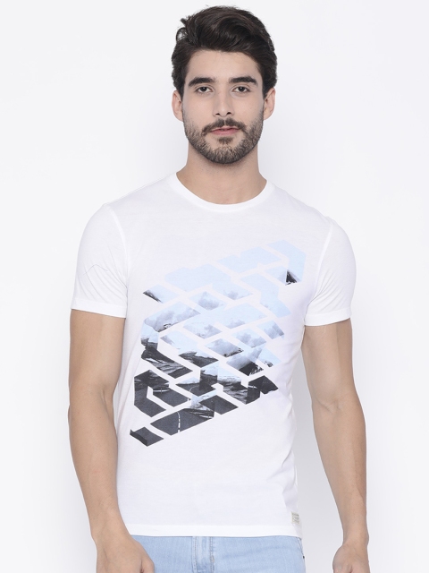 Peter England Casuals Men White Printed Round Neck T-shirt available at myntra for Rs.440