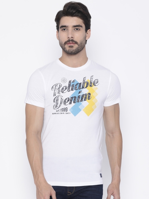 Peter England Casuals Men White Printed Round Neck T-shirt available at myntra for Rs.440