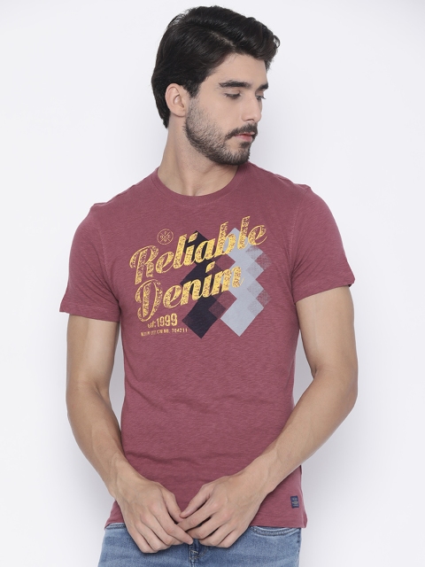 Peter England Casuals Men Pink Printed Round Neck T-Shirt available at myntra for Rs.440