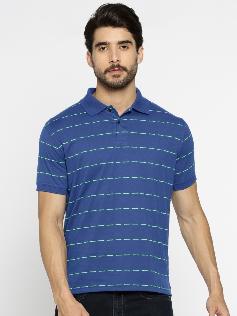 

Peter England Men Blue & Green Printed Polo Collar Regular Fit T-shirt