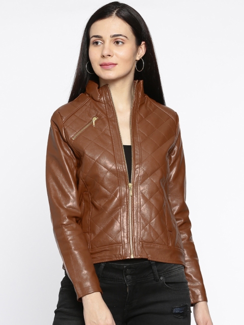 

Ginger by Lifestyle Women Brown Self-Design Biker Jacket