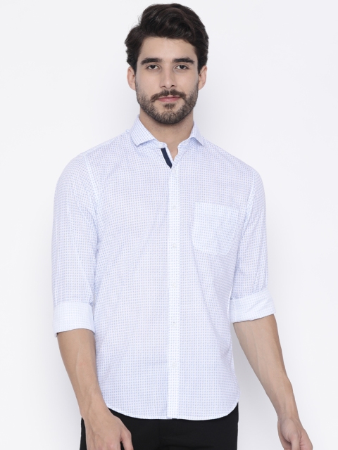 

Peter England Casuals Men White & Blue Slim Fit Printed Casual Shirt