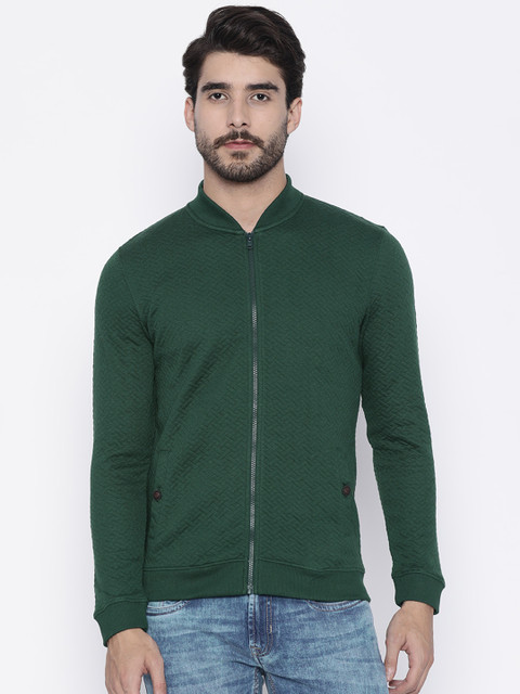 

Peter England Casuals Men Green Self Design Sweatshirt