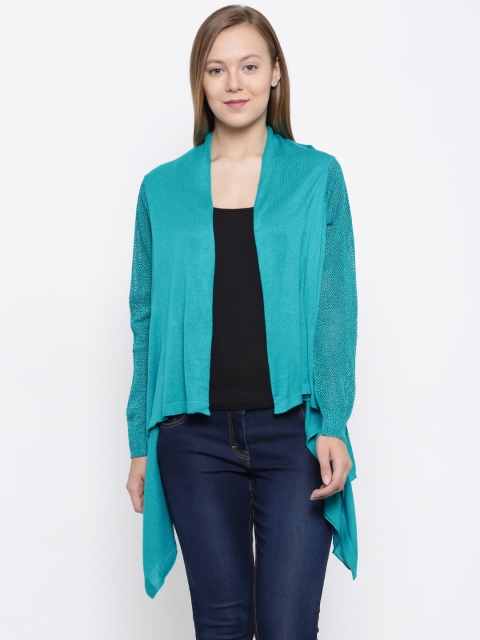 

Park Avenue Woman Women Turquoise Blue Solid Front-Open Sweater