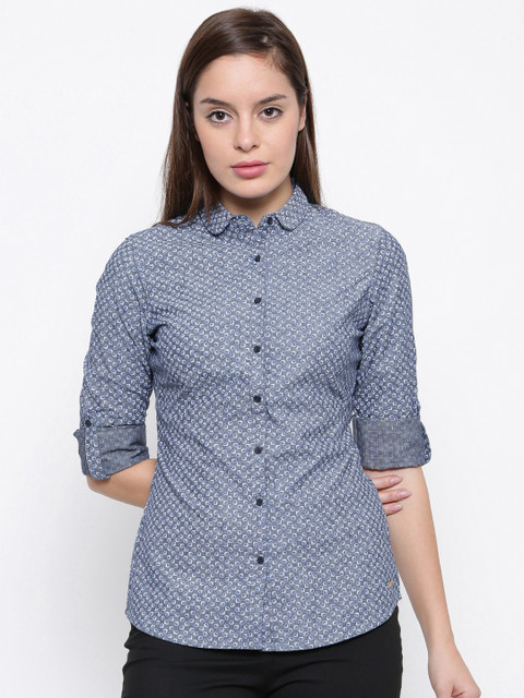 

Park Avenue Woman Blue Regular Fit Printed Formal Shirt