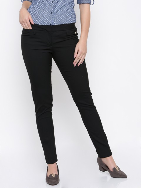 

Park Avenue Woman Women Black Solid Formal Trousers