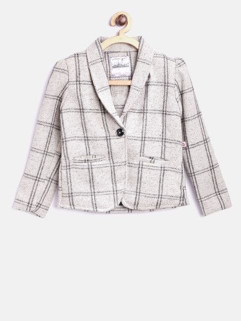 

Peppermint Girls Off-White Checked Woollen Single-Breasted Blazer
