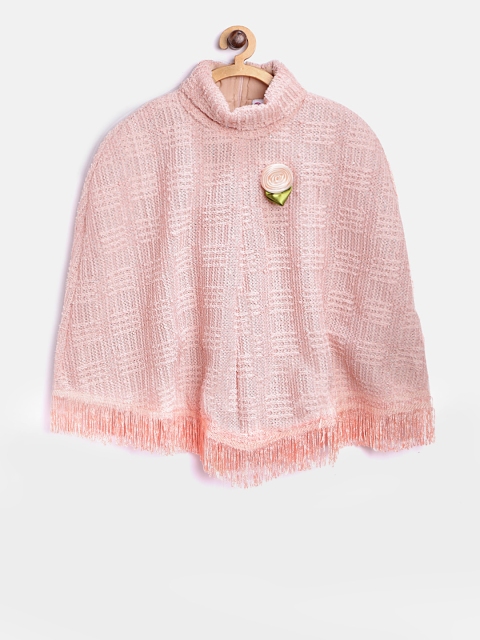 

Peppermint Girls Peach-Coloured Self Design Poncho Sweater