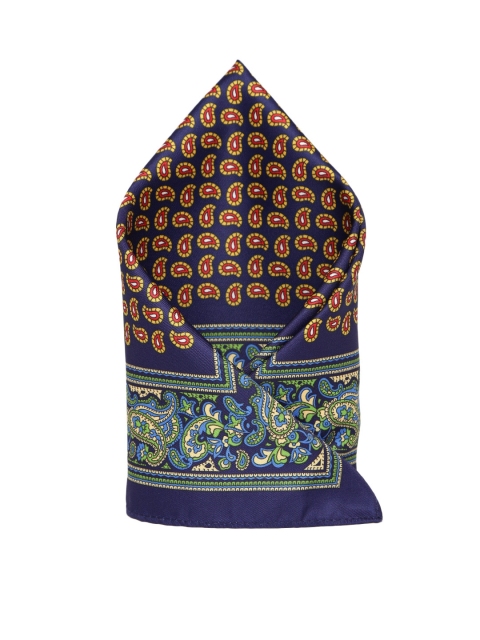 

INVICTUS Navy Blue & Mustard Yellow Paisley Print Pocket Square