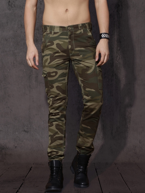 

Roadster Men Khaki & Olive Green Regular Fit Printed Cargos