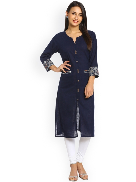 

Soch Women Navy Blue Solid A-Line Kurta