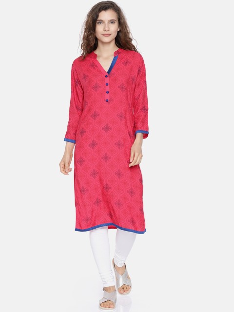 

Soch Women Coral Pink Printed Straight Kurta