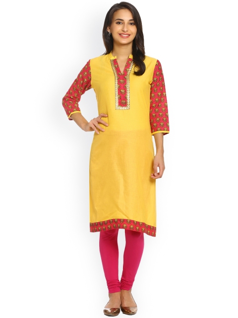 

Soch Women Yellow Solid A-Line Kurta