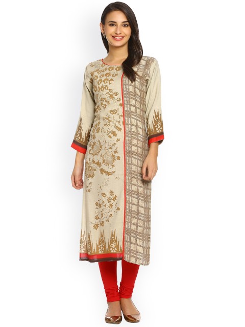 

Soch Women Beige & Brown Printed Straight Kurta