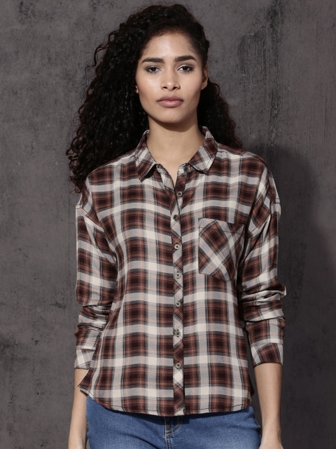 

Roadster Women Brown & Off-White Relaxed Regular Fit Checked Casual Shirt