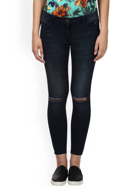 

Park Avenue Women Navy Mid-Rise Slash Knee Cropped Jeans, Navy blue