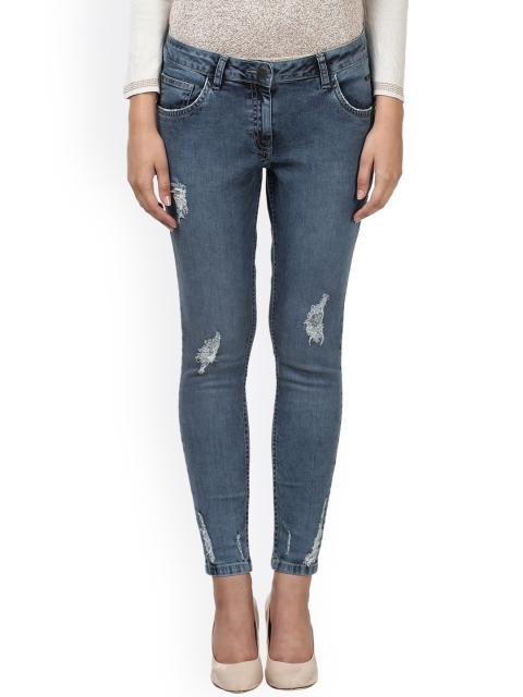 

Park Avenue Women Blue Mid-Rise Mildly Distressed Cropped Jeans