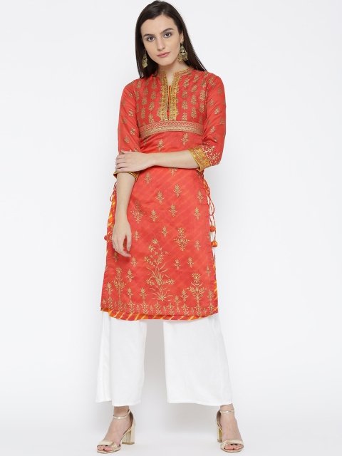 

Biba Women Orange Printed Straight Kurta